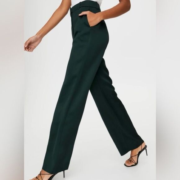 Aritzia Babaton Atelier Sadiki Dark Bottle Green High-Waisted Wide Leg Pants, 0 - Picture 6 of 16